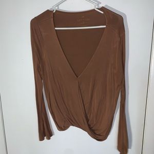 Brown V-Neck Long Sleeve
